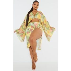 PrettyLittleThing Multi Print Chiffon Cut Out Split Midi Dress